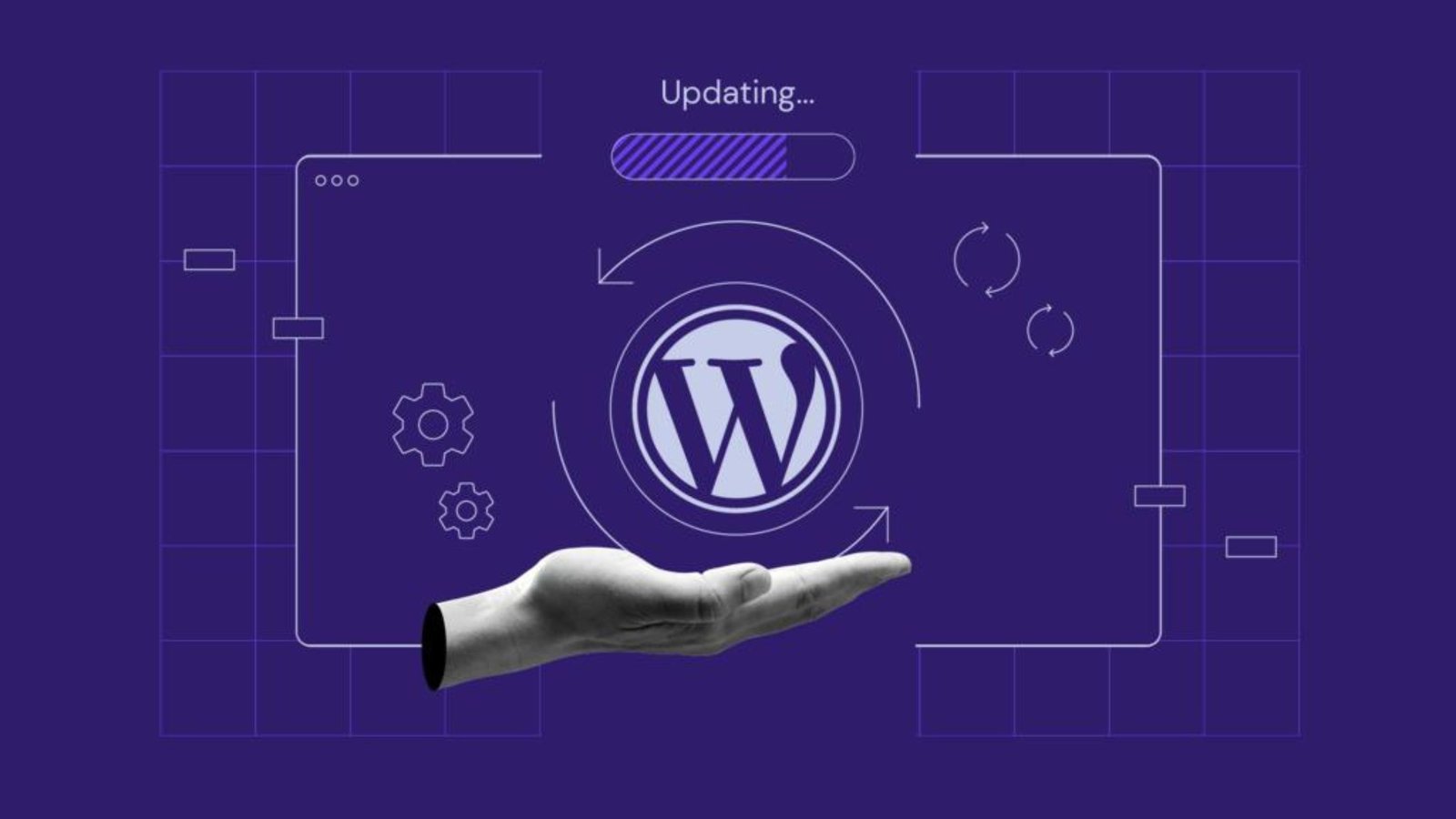 a picture of a hand with WordPress logo and purple background